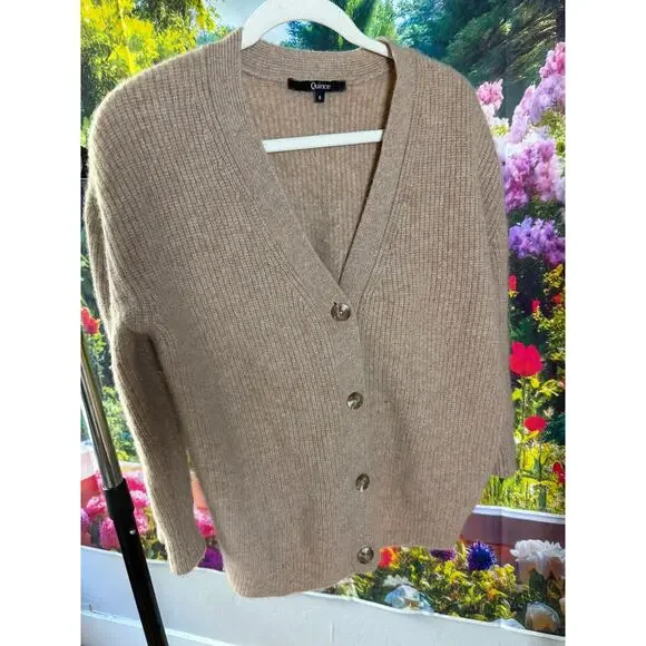 0125 Quince Mongolian Cashmere Boxy Cropped Cardigan Small - Picture 2 of 7